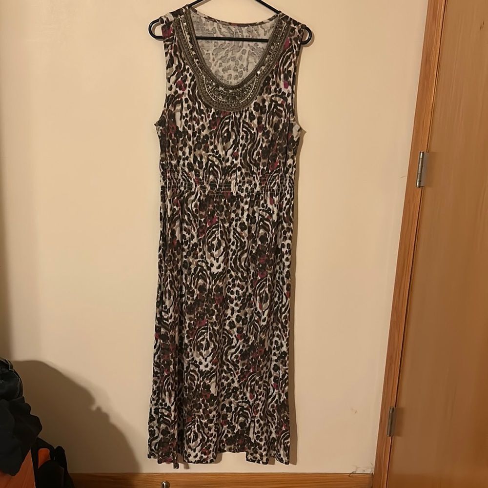 Charter Club Geometric leopard Print Lined Sleeveless Dress Elastic Ruched Waist